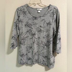 Christopher & Banks Gray Floral Print Knit Top XL